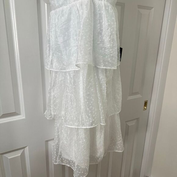 Lulus Blissful Direction White Tie-Strap Clip Dot Bustier Midi Dress - Picture 13 of 14